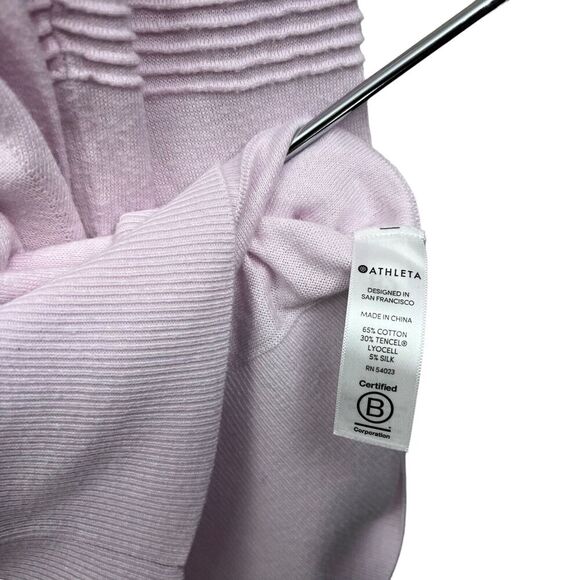 Athleta Womens Enlighten Hooded Sweater Silk Blend V Neck Pockets Pink Size M - Picture 4 of 6